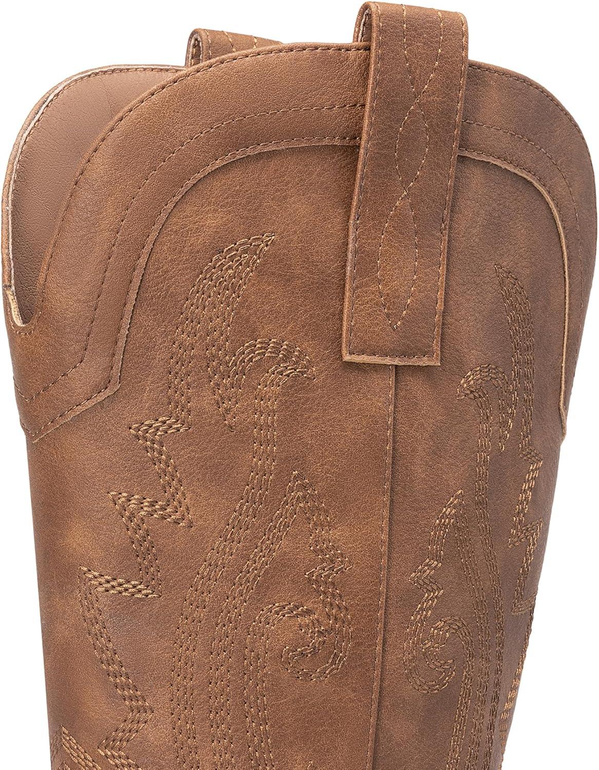 image:imageDREAM PAIRS Womens Cowboy Cowgirl Boots Embroidered Pointed Toe Low Heel Western Mid Calf Boot for Theme Party Country ConcertAll Brown