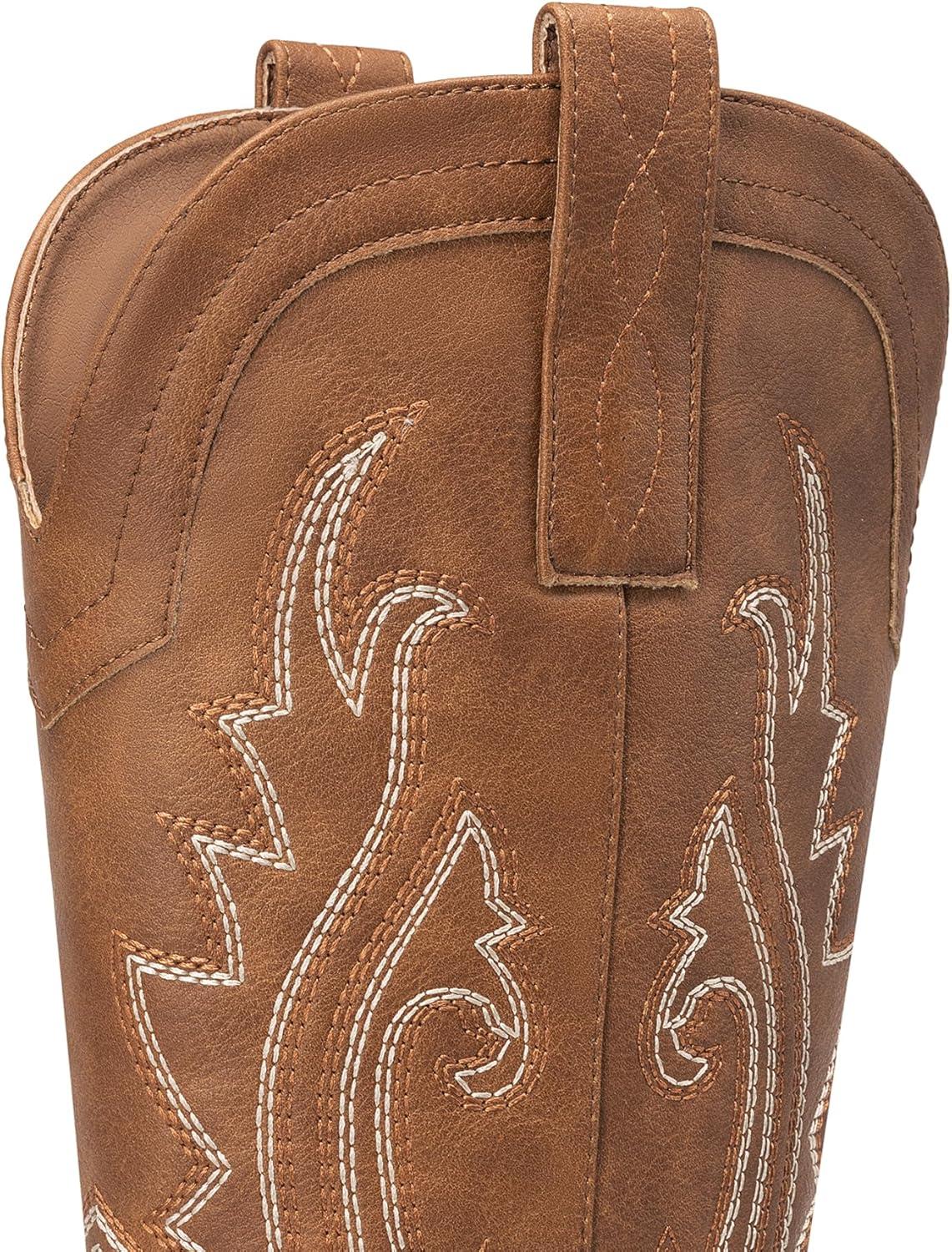 image:imageDREAM PAIRS Womens Cowboy Cowgirl Boots Embroidered Pointed Toe Low Heel Western Mid Calf Boot for Theme Party Country ConcertBrown