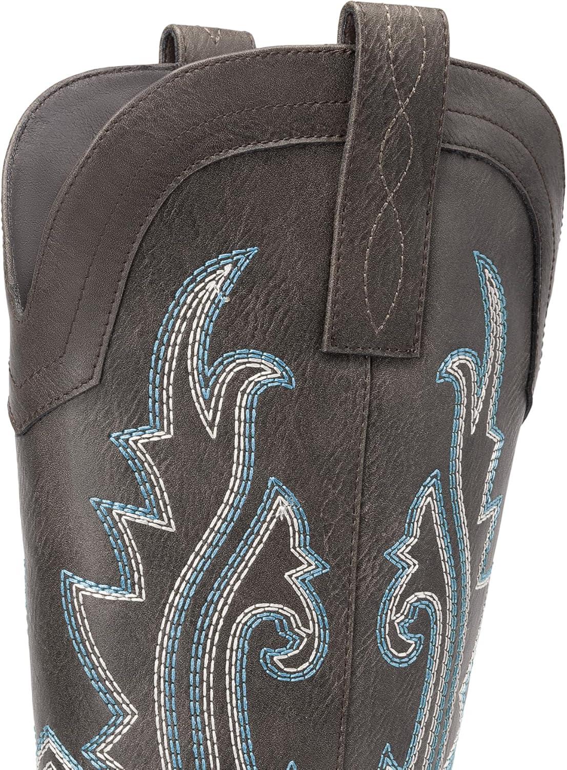 image:imageDREAM PAIRS Womens Cowboy Cowgirl Boots Embroidered Pointed Toe Low Heel Western Mid Calf Boot for Theme Party Country ConcertDark Brown
