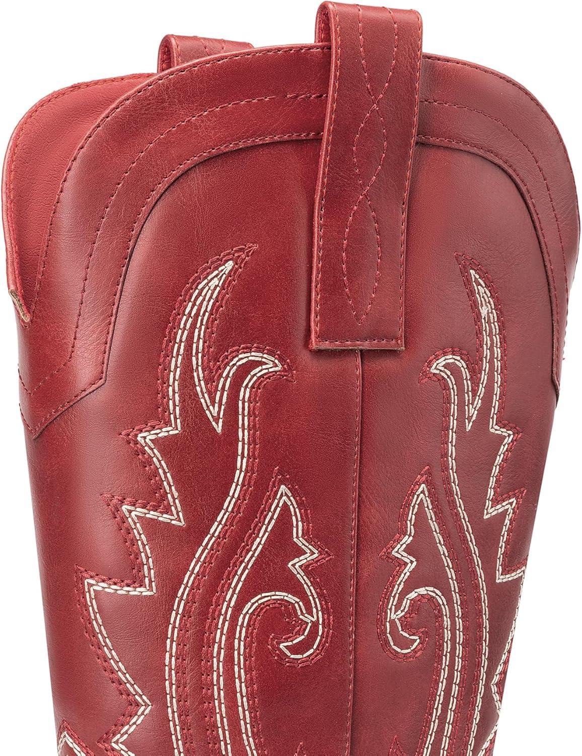 image:imageDREAM PAIRS Womens Cowboy Cowgirl Boots Embroidered Pointed Toe Low Heel Western Mid Calf Boot for Theme Party Country ConcertRed