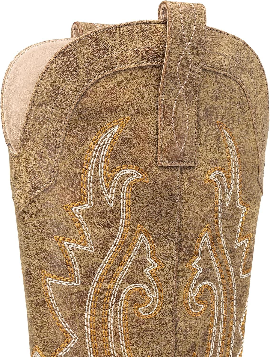 image:imageDREAM PAIRS Womens Cowboy Cowgirl Boots Embroidered Pointed Toe Low Heel Western Mid Calf Boot for Theme Party Country ConcertTan