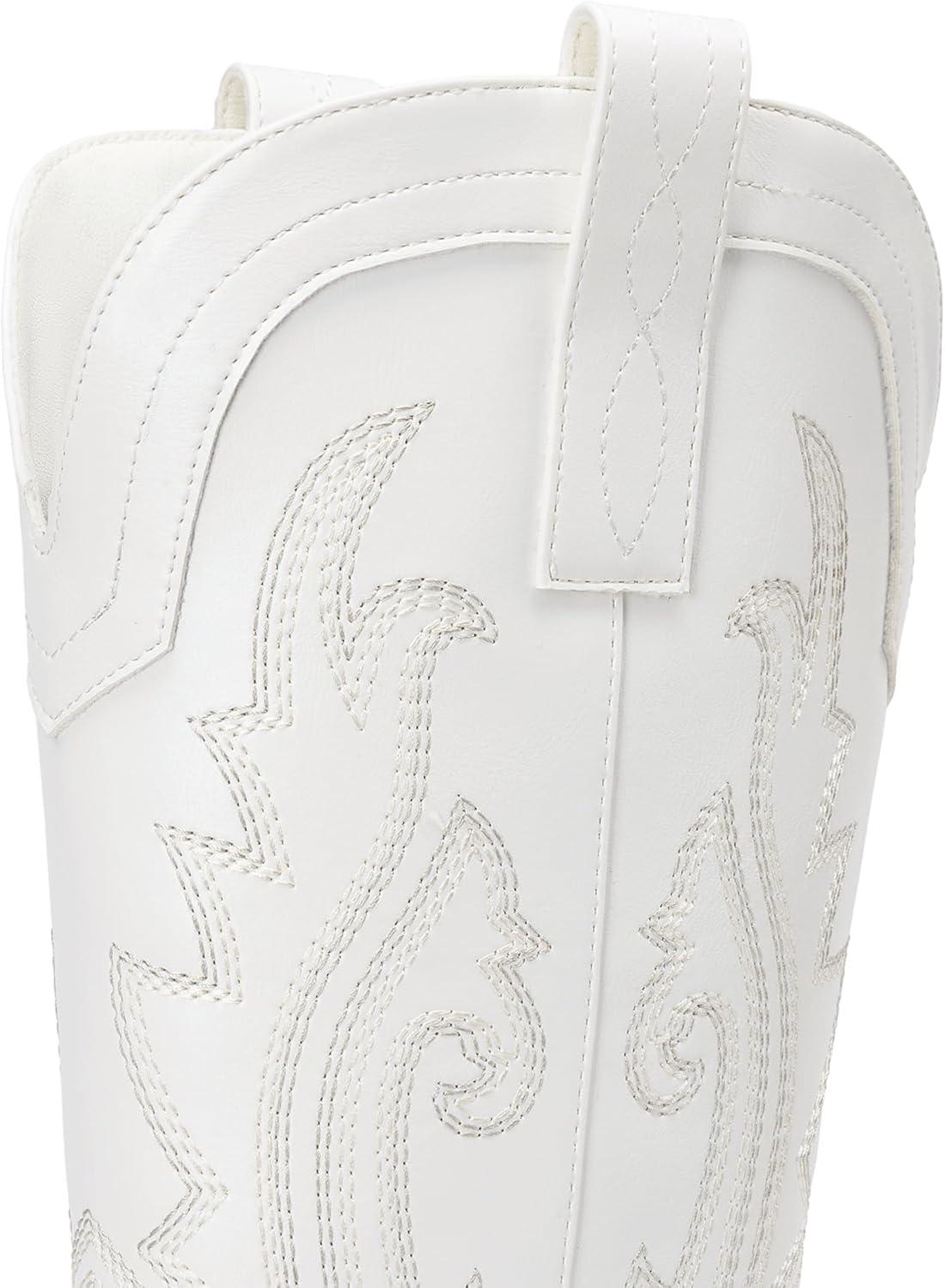 image:imageDREAM PAIRS Womens Cowboy Cowgirl Boots Embroidered Pointed Toe Low Heel Western Mid Calf Boot for Theme Party Country ConcertWhite