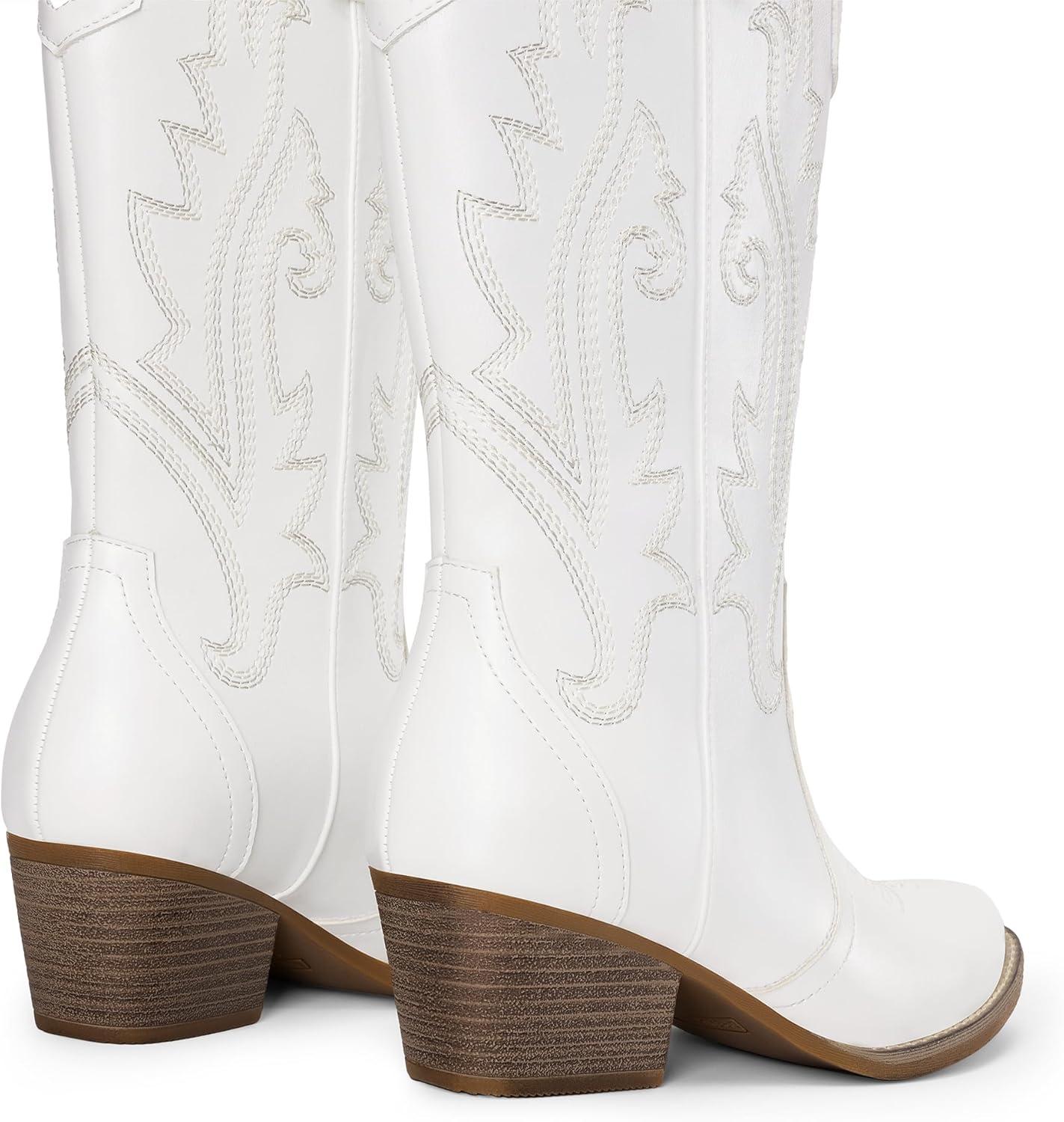 image:imageDREAM PAIRS Womens Cowboy Cowgirl Boots Embroidered Pointed Toe Low Heel Western Mid Calf Boot for Theme Party Country ConcertWhite