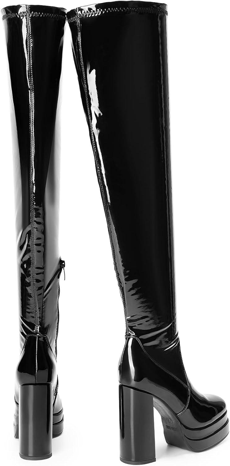 image:imageDREAM PAIRS Womens Platform Over The Knee Thigh High Boots Chunky High Heels Square Toe Long Fall Y2K Gogo BootsBlackpat