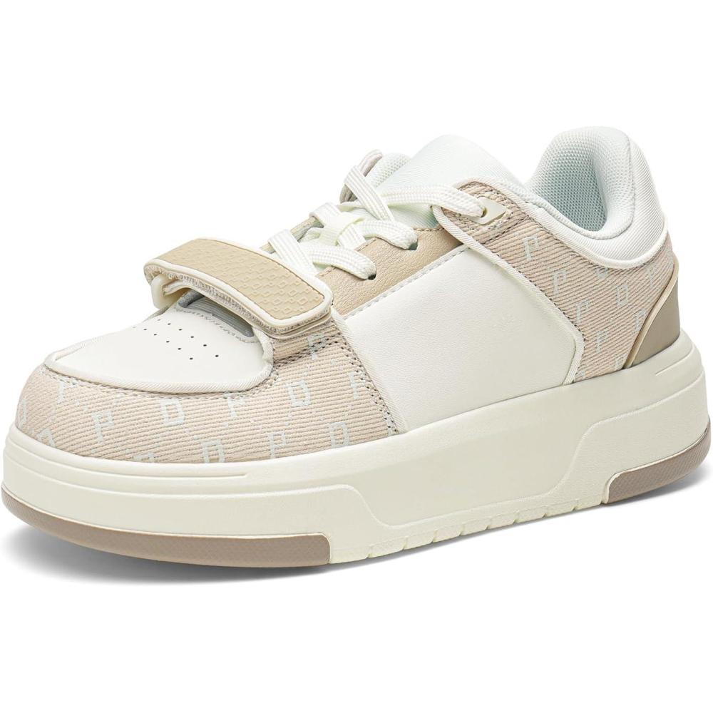 image:imageDREAM PAIRS Women Platform Chunky Sneakers Leather Oli Casual Fashion SneakerWhiteBeige