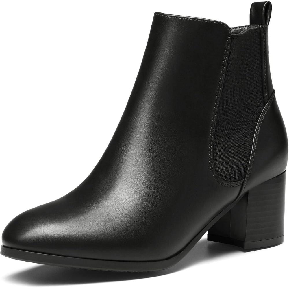image:imageDREAM PAIRS Womens Elastic Gore Chelsea Boots Chunky Block Heel Ankle BootieBlackPu