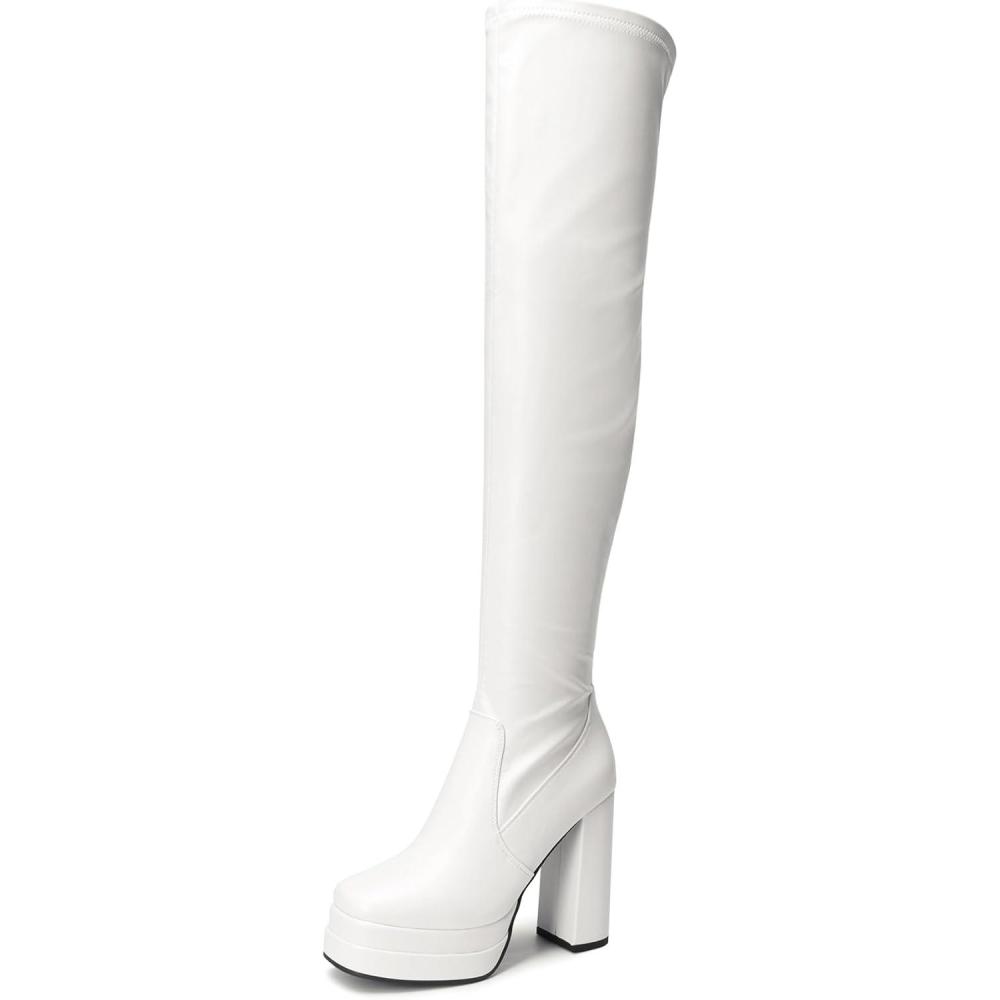 image:imageDREAM PAIRS Womens Platform Over The Knee Thigh High Boots Chunky High Heels Square Toe Long Fall Y2K Gogo BootsWhite