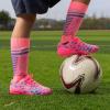 DREAM PAIRS Boys Girls Soccer Cleats Youth Firm Groud Athletic Outdoor Trainning Football Shoes with Soccer Socks(Hot Pink/Blue)