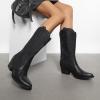DREAM PAIRS Women’s Cowboy Cowgirl Boots Embroidered Pointed Toe Low Heel Western Mid Calf Boot for Theme Party Country Concert(All Black)