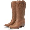 DREAM PAIRS Women’s Cowboy Cowgirl Boots Embroidered Pointed Toe Low Heel Western Mid Calf Boot for Theme Party Country Concert(All Brown)