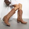 DREAM PAIRS Women’s Cowboy Cowgirl Boots Embroidered Pointed Toe Low Heel Western Mid Calf Boot for Theme Party Country Concert(All Brown)