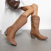 DREAM PAIRS Women’s Cowboy Cowgirl Boots Embroidered Pointed Toe Low Heel Western Mid Calf Boot for Theme Party Country Concert(Brown)