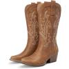 DREAM PAIRS Women’s Cowboy Cowgirl Boots Embroidered Pointed Toe Low Heel Western Mid Calf Boot for Theme Party Country Concert(Brown)