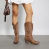 DREAM PAIRS Women’s Cowboy Cowgirl Boots Embroidered Pointed Toe Low Heel Western Mid Calf Boot for Theme Party Country Concert(Brown)