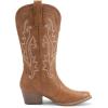 DREAM PAIRS Women’s Cowboy Cowgirl Boots Embroidered Pointed Toe Low Heel Western Mid Calf Boot for Theme Party Country Concert(Brown)