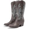 DREAM PAIRS Women’s Cowboy Cowgirl Boots Embroidered Pointed Toe Low Heel Western Mid Calf Boot for Theme Party Country Concert(Dark Brown)