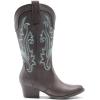 DREAM PAIRS Women’s Cowboy Cowgirl Boots Embroidered Pointed Toe Low Heel Western Mid Calf Boot for Theme Party Country Concert(Dark Brown)
