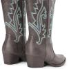DREAM PAIRS Women’s Cowboy Cowgirl Boots Embroidered Pointed Toe Low Heel Western Mid Calf Boot for Theme Party Country Concert(Dark Brown)