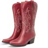 DREAM PAIRS Women’s Cowboy Cowgirl Boots Embroidered Pointed Toe Low Heel Western Mid Calf Boot for Theme Party Country Concert(Red)