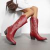 DREAM PAIRS Women’s Cowboy Cowgirl Boots Embroidered Pointed Toe Low Heel Western Mid Calf Boot for Theme Party Country Concert(Red)