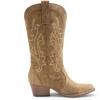 DREAM PAIRS Women’s Cowboy Cowgirl Boots Embroidered Pointed Toe Low Heel Western Mid Calf Boot for Theme Party Country Concert(Tan)