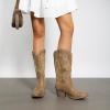 DREAM PAIRS Women’s Cowboy Cowgirl Boots Embroidered Pointed Toe Low Heel Western Mid Calf Boot for Theme Party Country Concert(Tan)