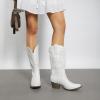 DREAM PAIRS Women’s Cowboy Cowgirl Boots Embroidered Pointed Toe Low Heel Western Mid Calf Boot for Theme Party Country Concert(White)