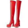 DREAM PAIRS Women’s Platform Over The Knee Thigh High Boots Chunky High Heels Square Toe Long Fall Y2K Gogo Boots(Red-pat)