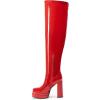 DREAM PAIRS Women’s Platform Over The Knee Thigh High Boots Chunky High Heels Square Toe Long Fall Y2K Gogo Boots(Red-pat)