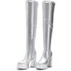 DREAM PAIRS Women’s Platform Over The Knee Thigh High Boots Chunky High Heels Square Toe Long Fall Y2K Gogo Boots(Silver)