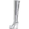 DREAM PAIRS Women’s Platform Over The Knee Thigh High Boots Chunky High Heels Square Toe Long Fall Y2K Gogo Boots(Silver)