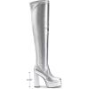 DREAM PAIRS Women’s Platform Over The Knee Thigh High Boots Chunky High Heels Square Toe Long Fall Y2K Gogo Boots(Silver)