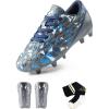 DREAM PAIRS Boys Girls Soccer Cleats Youth Firm Groud Athletic Outdoor Trainning Football Shoes with Soccer Socks(Dark Grey/Navy)