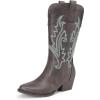 DREAM PAIRS Women’s Cowboy Cowgirl Boots Embroidered Pointed Toe Low Heel Western Mid Calf Boot for Theme Party Country Concert(Dark Brown)