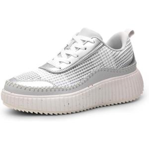 DREAM PAIRS Women Chunky City Tweed Comfortable Casual Platform Fashion Sneaker(Silver)