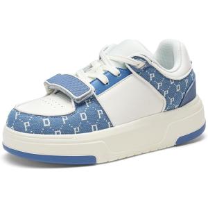 DREAM PAIRS Women Platform Chunky Sneakers Leather Oli Casual Fashion Sneaker(White/Blue)