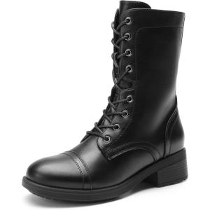DREAM PAIRS Women’s Combat Mid Calf Boots(Black)