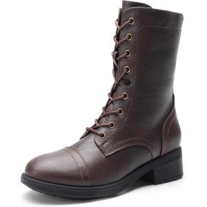 DREAM PAIRS Women’s Combat Mid Calf Boots(Dark Brown)