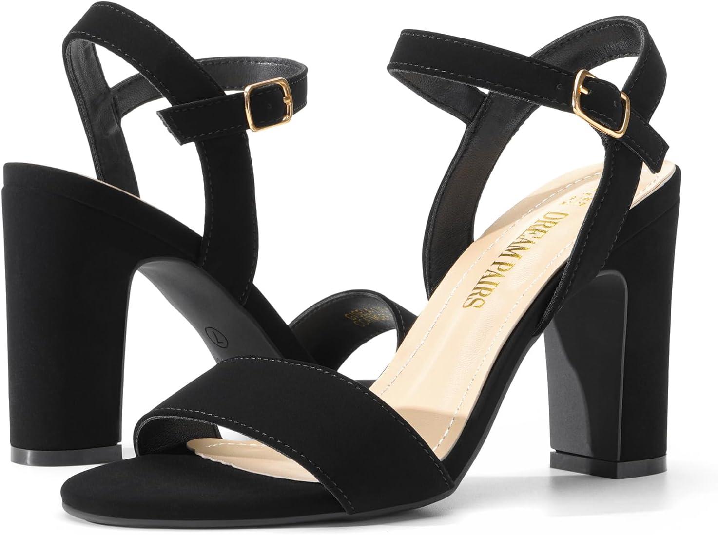 image:imageDREAM PAIRS Womens Chunky Heels Open Toe Ankle Strap High Block Comfy Dress Heel Sandals Pumps ShoesBlacknubuck