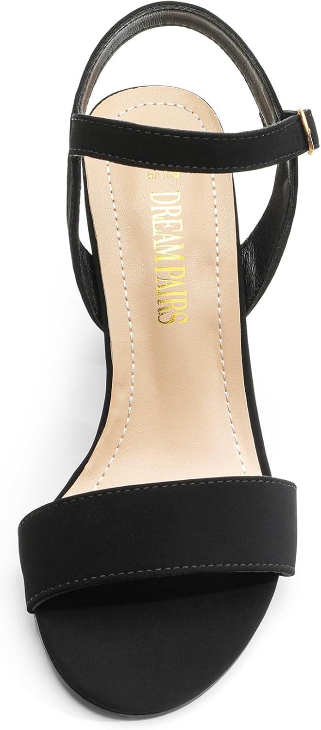 image:imageDREAM PAIRS Womens Chunky Heels Open Toe Ankle Strap High Block Comfy Dress Heel Sandals Pumps ShoesBlacknubuck