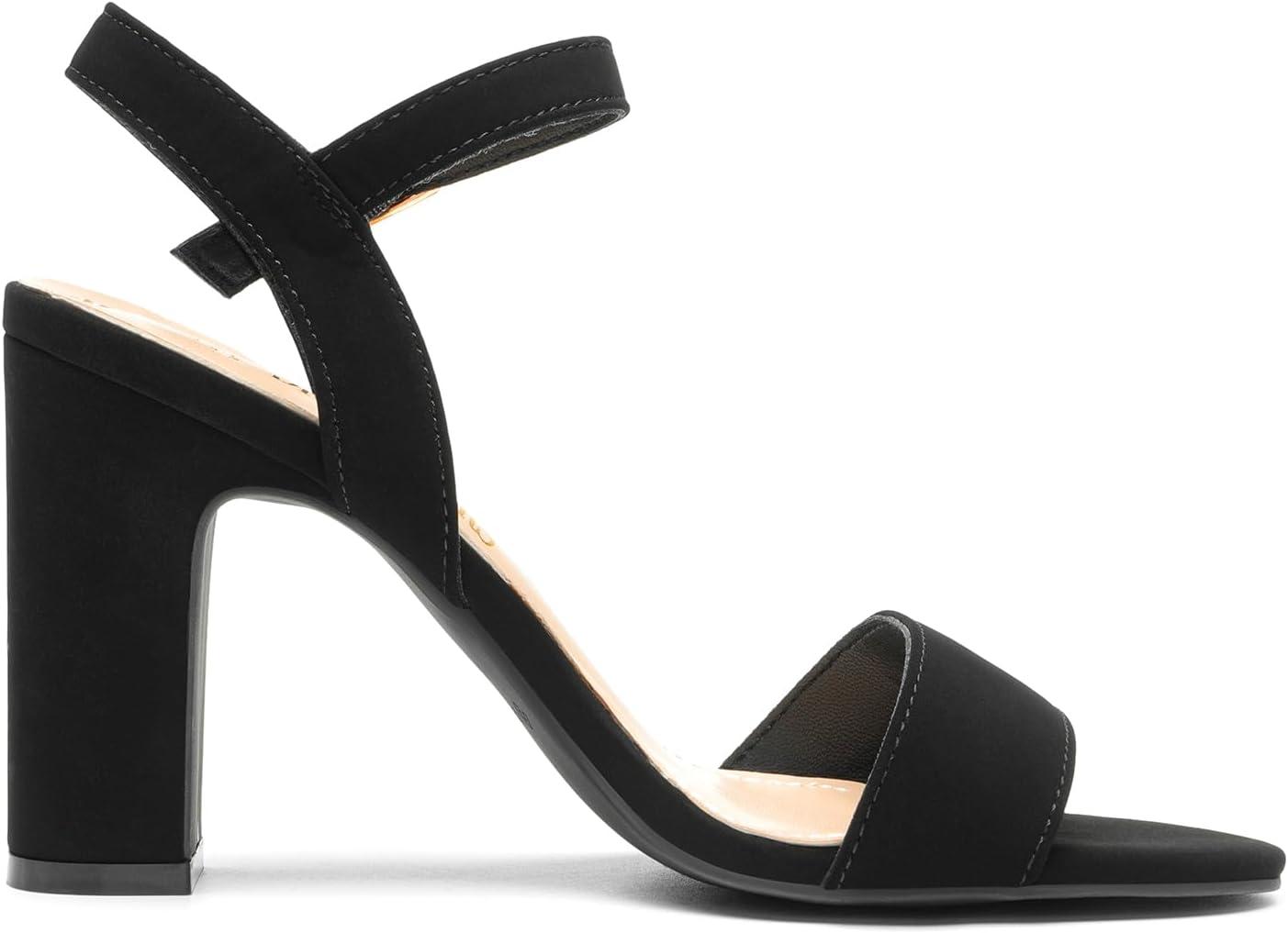 image:imageDREAM PAIRS Womens Chunky Heels Open Toe Ankle Strap High Block Comfy Dress Heel Sandals Pumps ShoesBlacknubuck