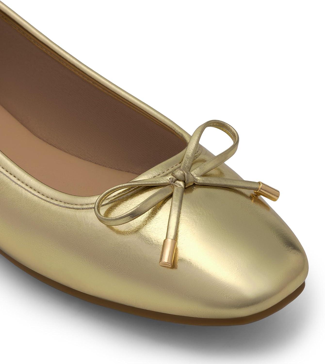 image:imageDREAM PAIRS Womens Flats Square Toe Ballet Flats Comfortable Casual Ballerina Flat Dress Shoes with Bow Suitable for Dressy Business Casual Work OfficeGold