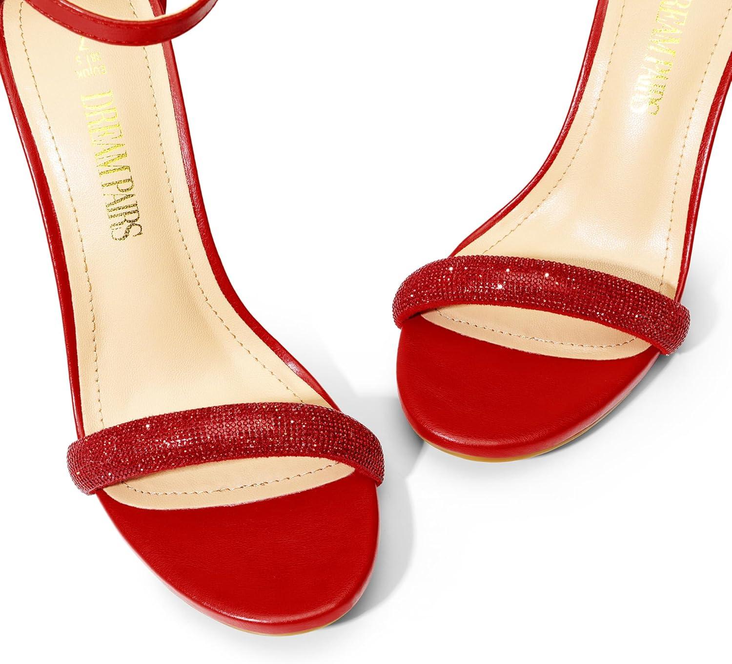 image:imageDREAM PAIRS Womens High Heels Flower Ankle Strap Stilettos Round Open Toe Dressy Sexy SandalsRedrhinestone