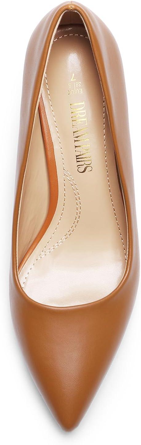 image:imageDREAM PAIRS Womens High Stiletto Heels Closed Pointed Toe Dress Pumps Shoes for Wedding Work Office Business 3 InchesBrownpu