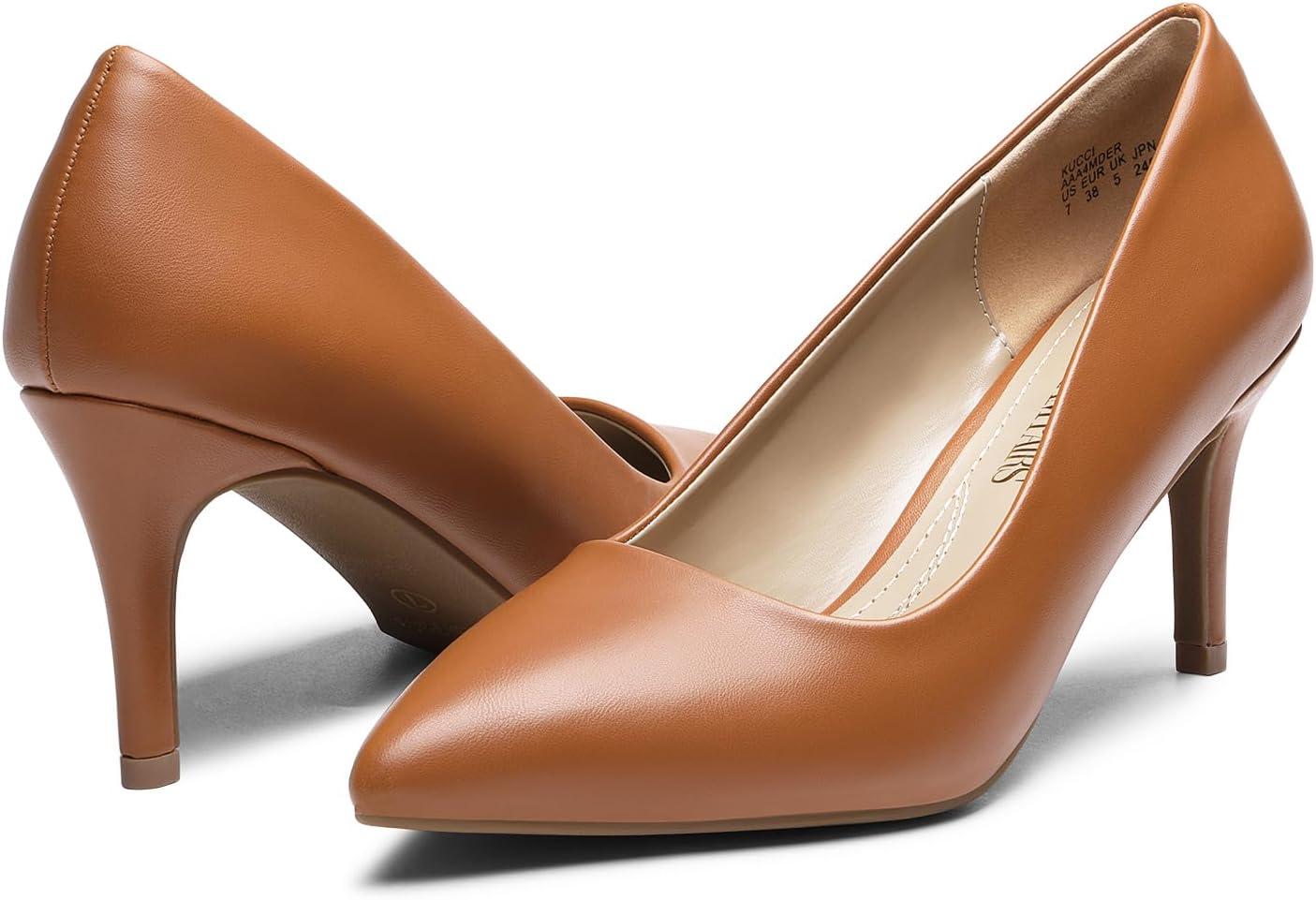 image:imageDREAM PAIRS Womens High Stiletto Heels Closed Pointed Toe Dress Pumps Shoes for Wedding Work Office Business 3 InchesBrownpu