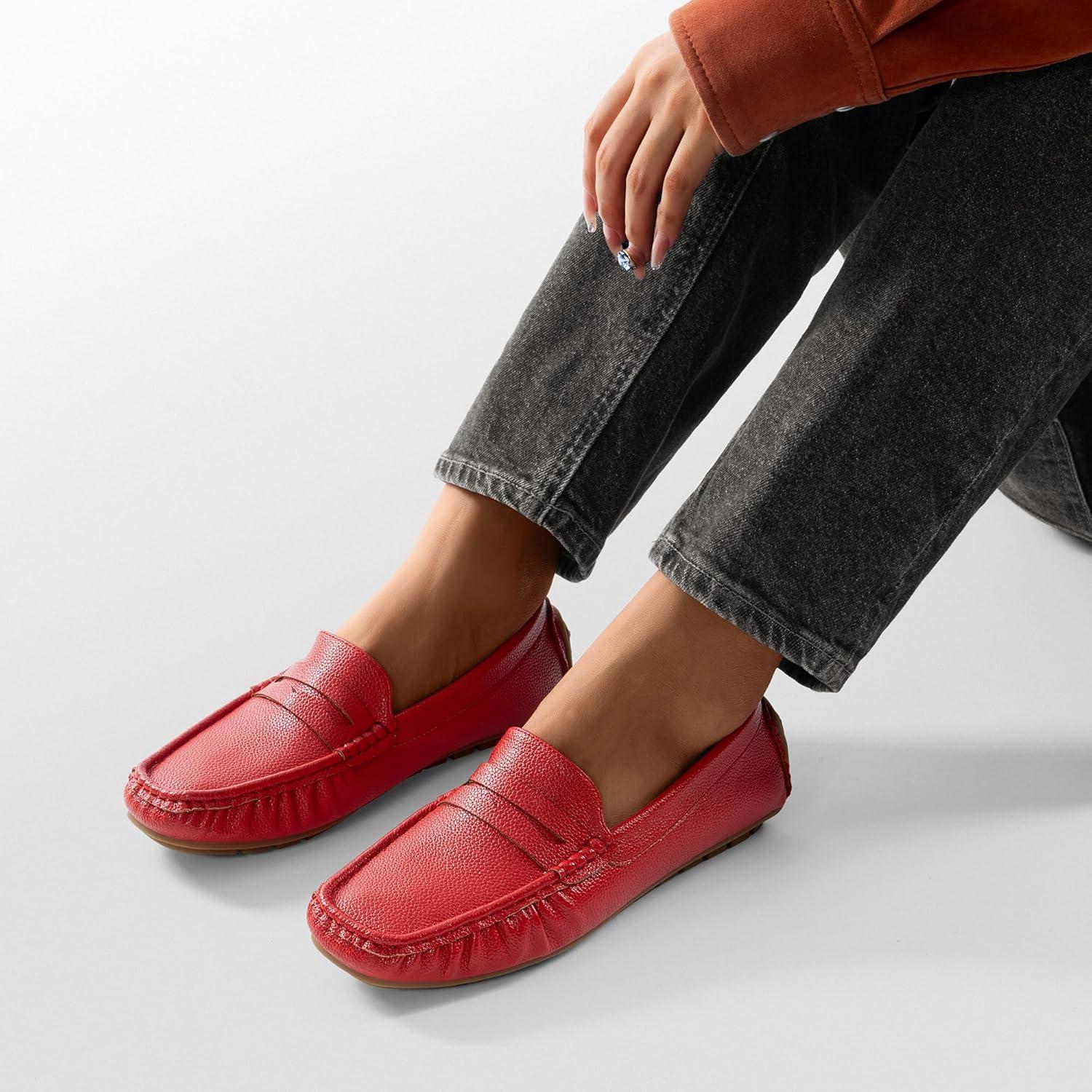 image:imageDREAM PAIRS Womens Loafers Penny Loafer Slip on Casual Dressy Comfortable Business Work Office Moccasins Driving Loafer ShoesRed