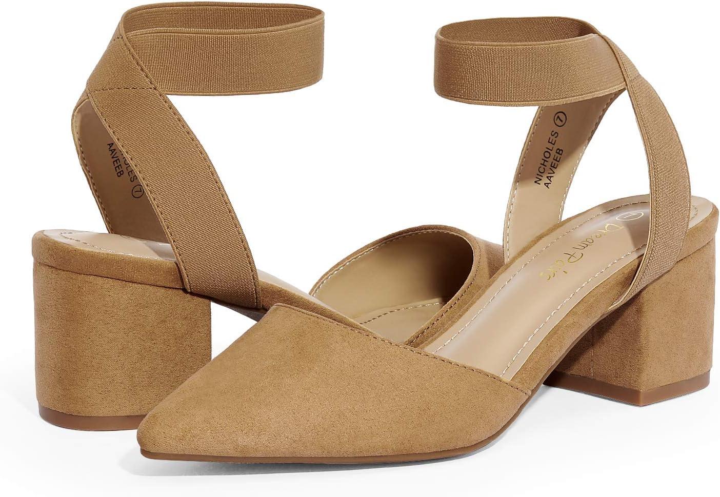 image:imageDREAM PAIRS Womens Nicholes Low Block Heel PumpsCamelSuede