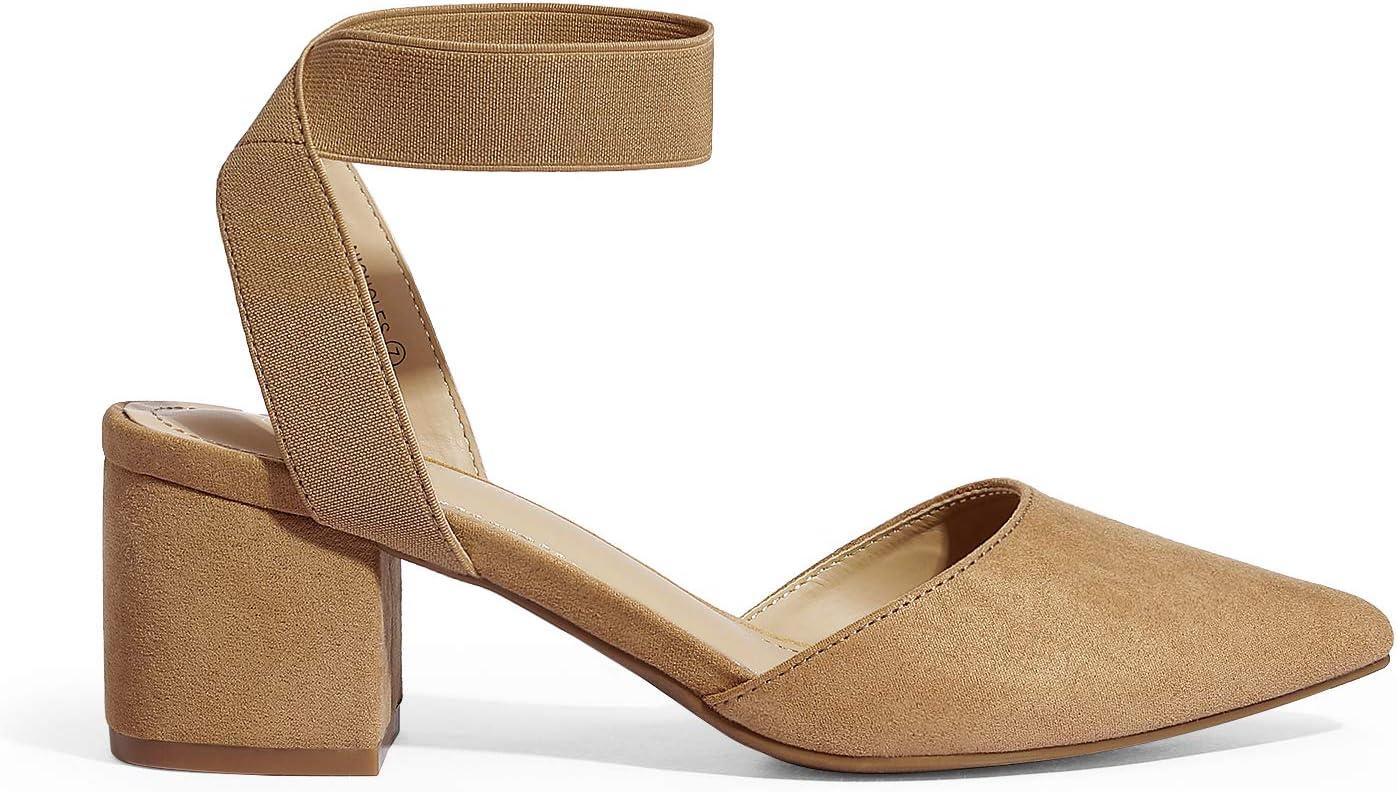 image:imageDREAM PAIRS Womens Nicholes Low Block Heel PumpsCamelSuede