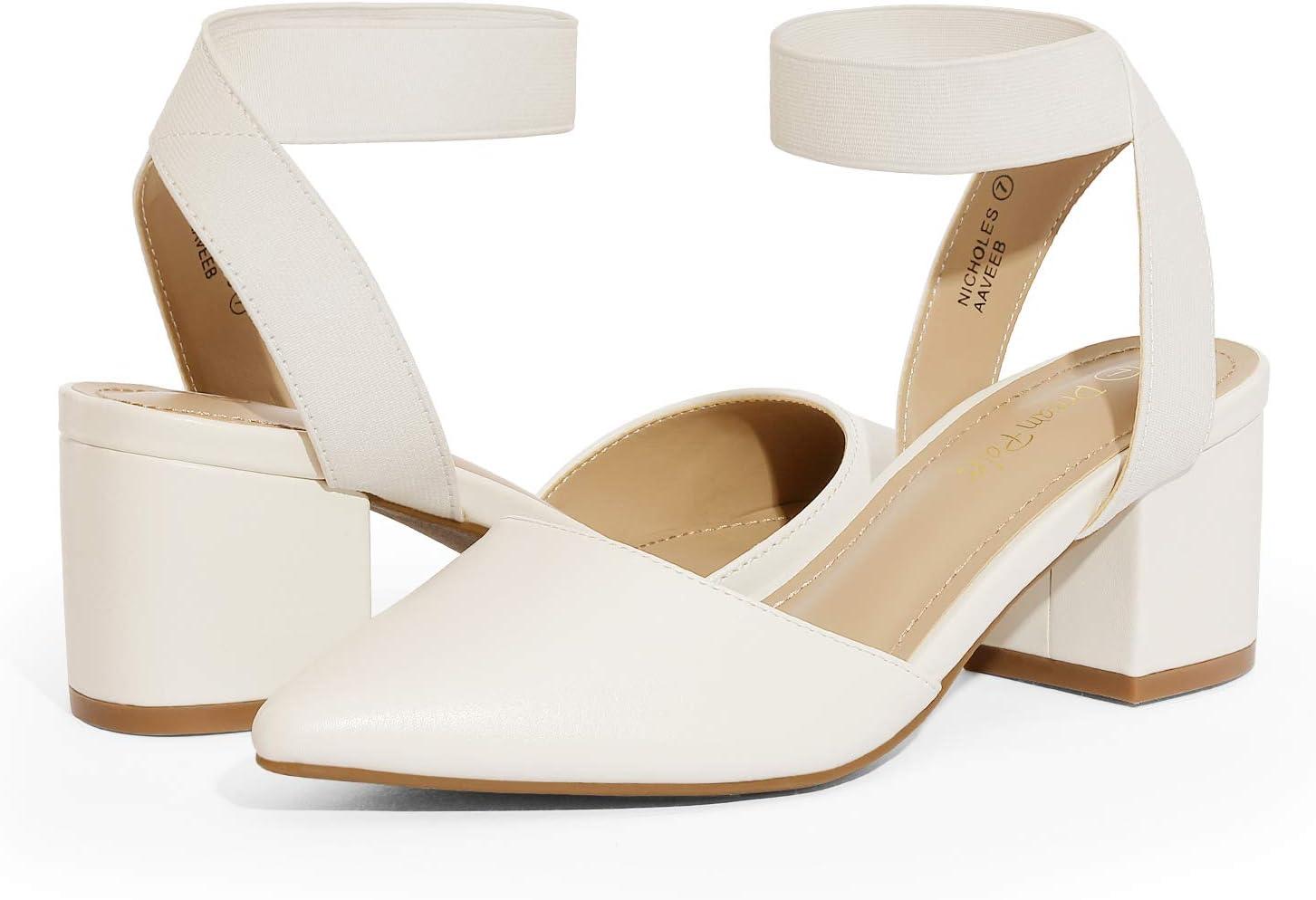 image:imageDREAM PAIRS Womens Nicholes Low Block Heel PumpsWhitePu
