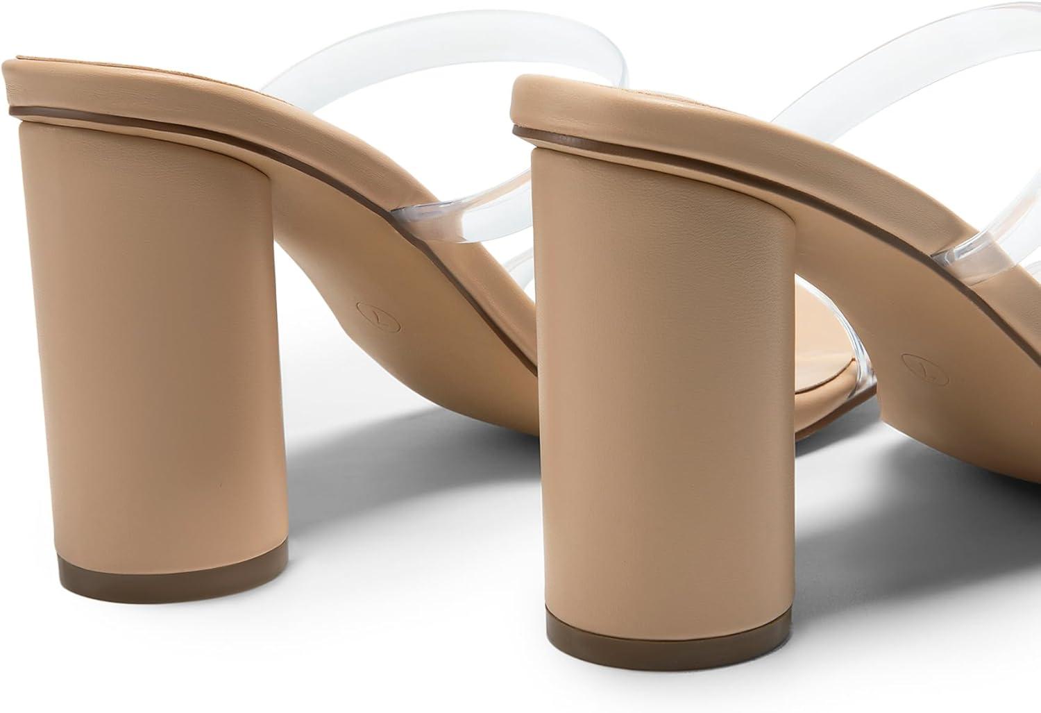 image:imageDREAM PAIRS Womens Square Open Toe Block Heels Two Strap Slip On High Heeled Slides SandalsClear